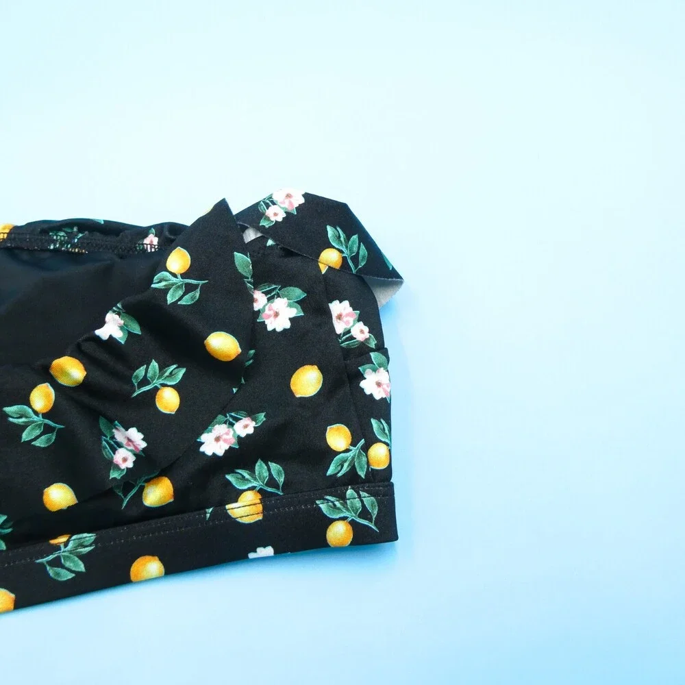 Victorias Secret Small Black‎ Floral Single Shoulder Wide Strap Bikini Top Swim
